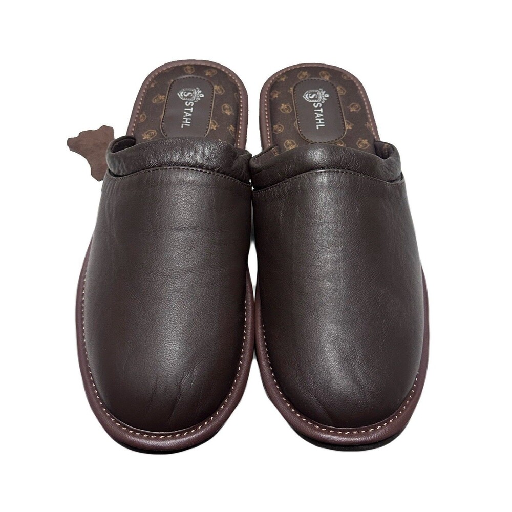 NEW Stahl Mens Size 12 Soft Sheep Leather Mocha Classic Slippers House Shoes - Picture 3 of 7